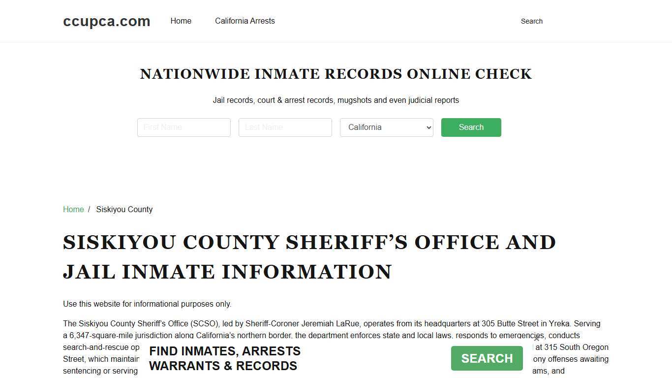 Siskiyou County Sheriff, CA, Jail Inmate Search, Recent Arrests